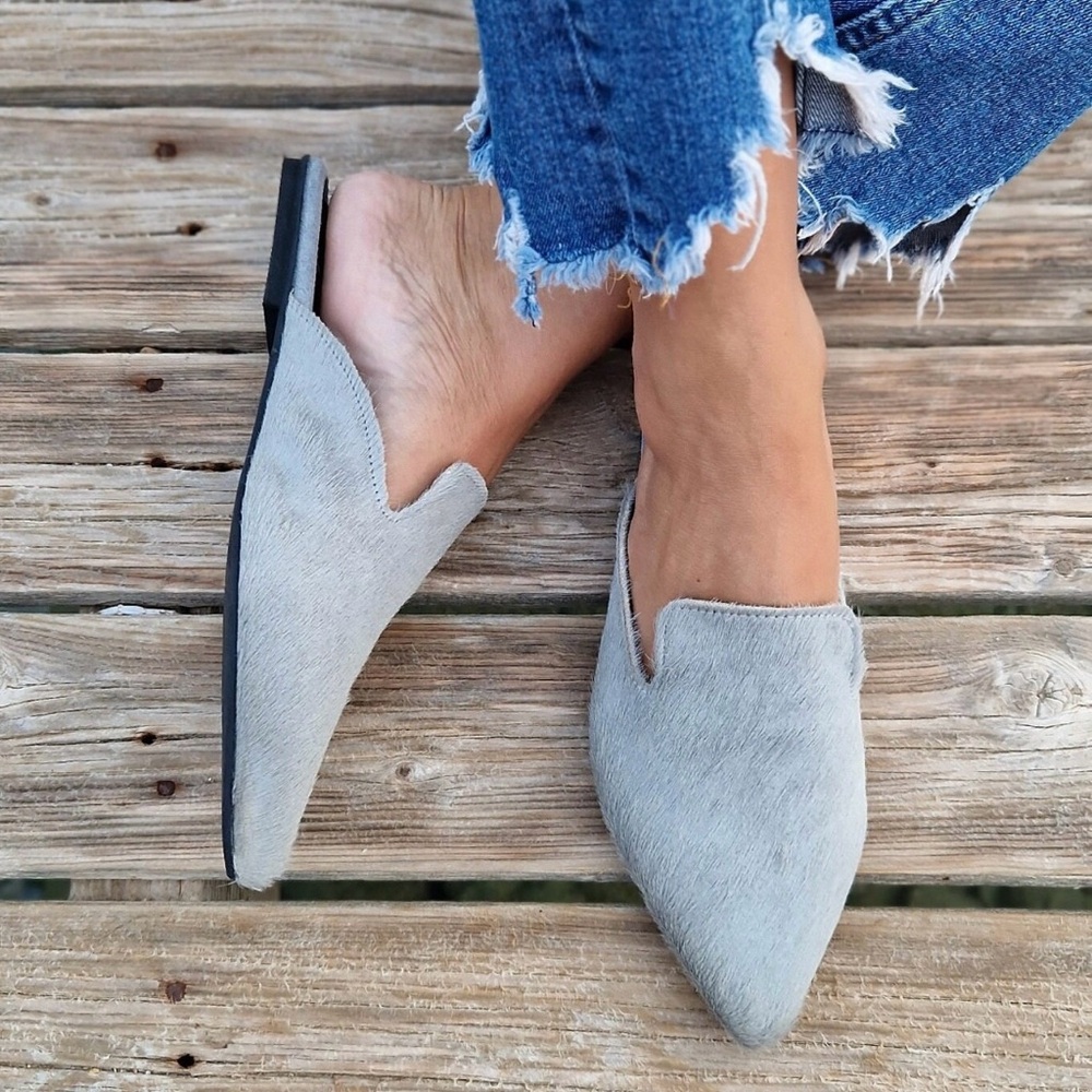 Handmade Grey Leather Mules